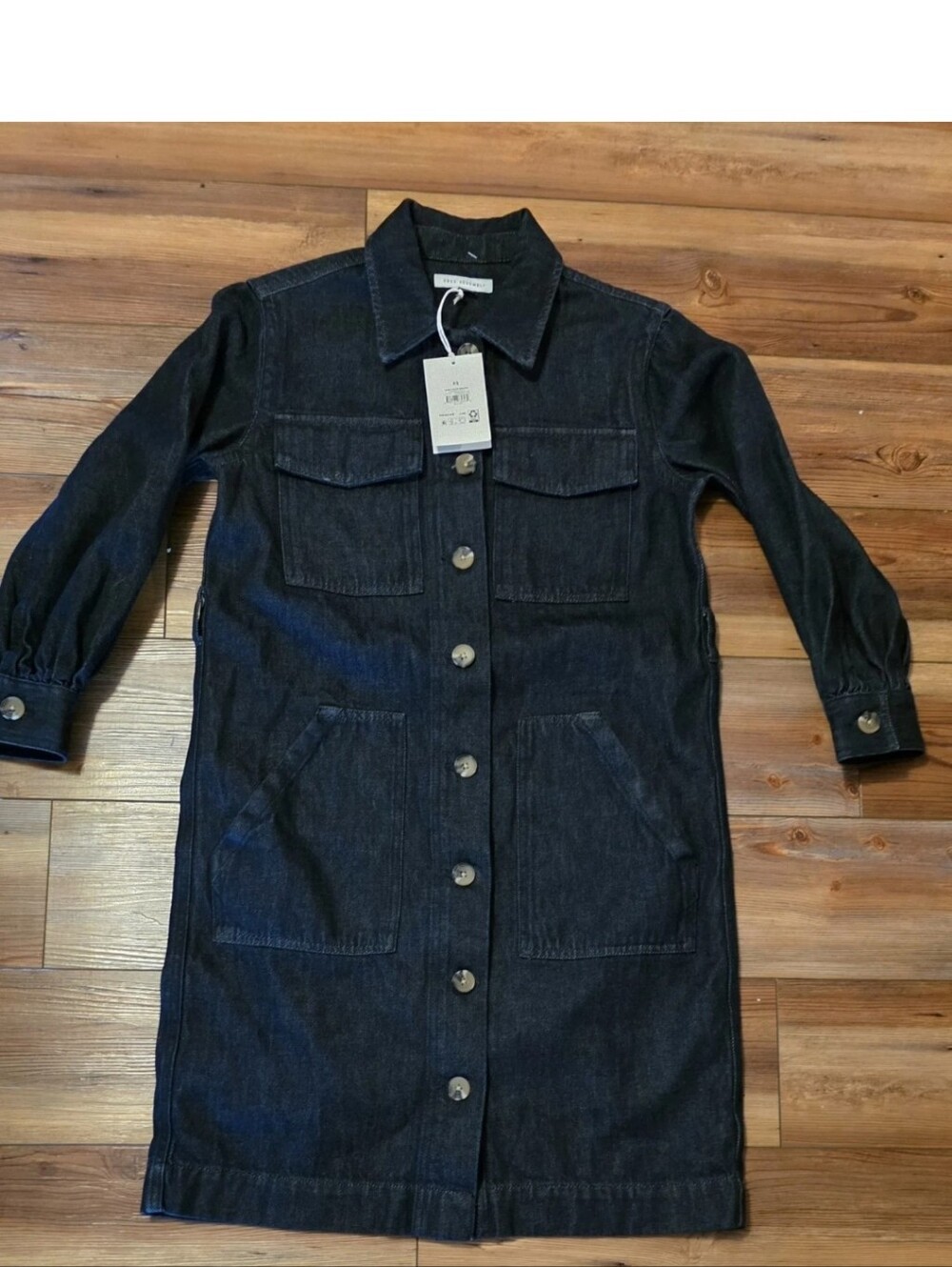 Free Assembly Denim Utility Mini Dress Dark Wash Button Front Long Sleeve XS